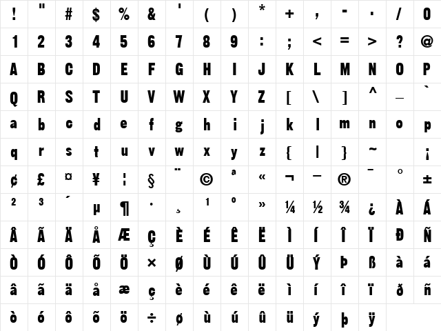 GothicSSK Bold  glyph index