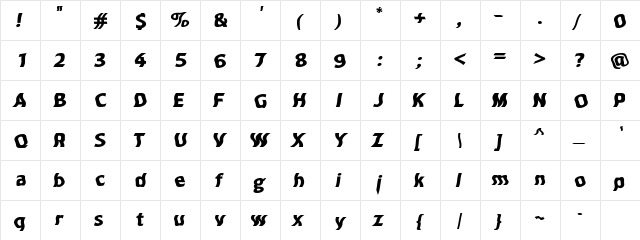 Dross03DarkSlanted Regular  glyph index