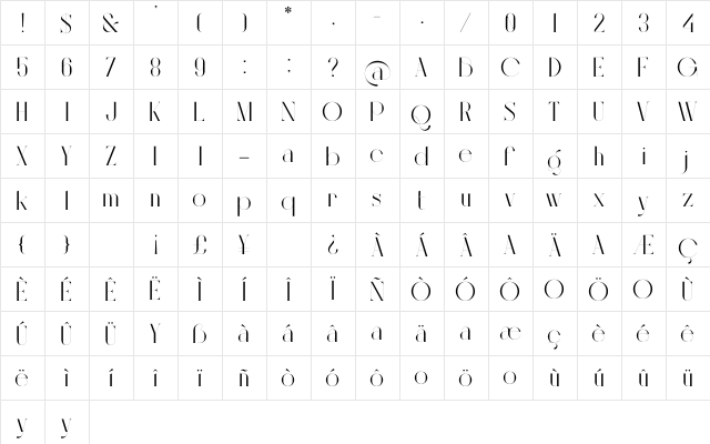 Bigilla Regular  glyph index