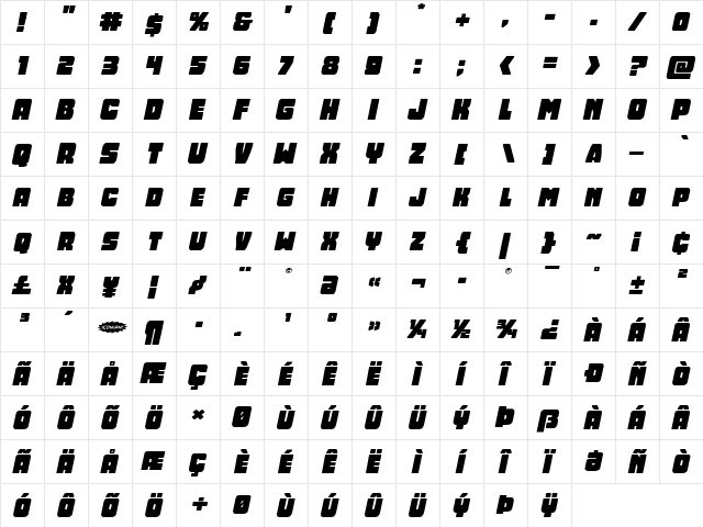 Opus Mundi Expanded Italic Expanded Italic  glyph index