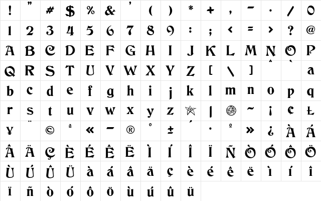 JMH Cthulhumbus Regular  glyph index