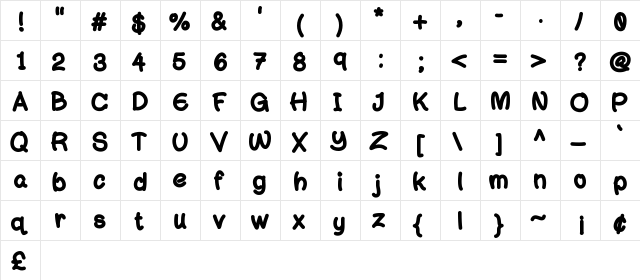 JimmysBold Bold  glyph index