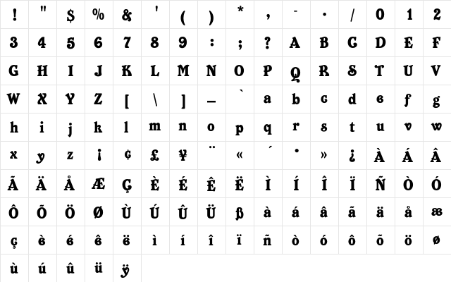 BelshawEF Regular  glyph index