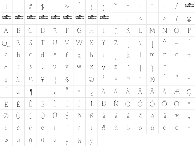 Monterchi Serif Trial Thin  glyph index