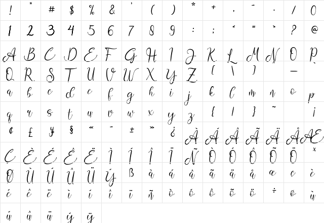 Aisbum Slashey Regular  glyph index