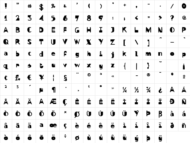 Bebedot Black  glyph index