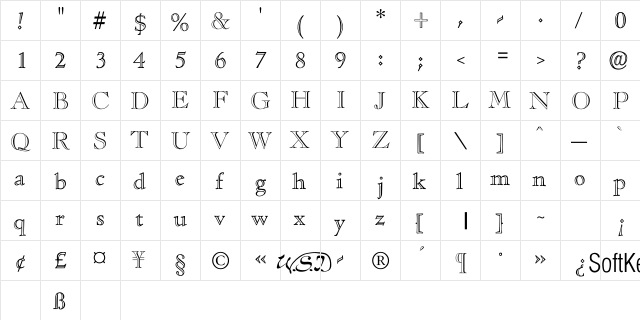 Casket OpenFace Regular  glyph index