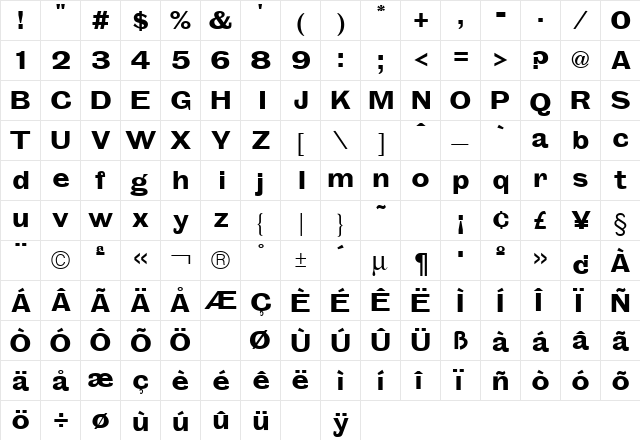 Groschen Extended Regular  glyph index