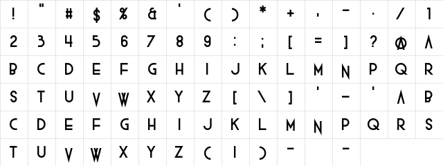 Rockout Regular  glyph index