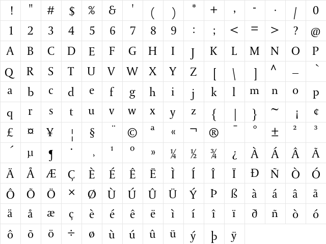 DTLParadoxT Regular  glyph index