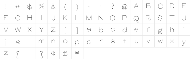 Glora Light Regular  glyph index