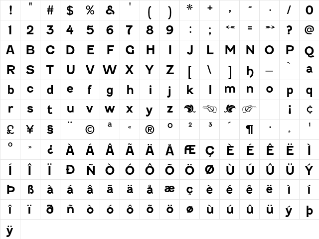 Fenwick Bold  glyph index