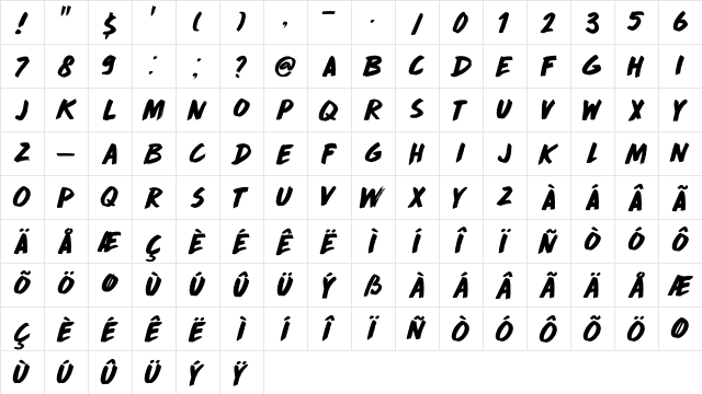 DK Drop Dead Gorgeous Regular  glyph index