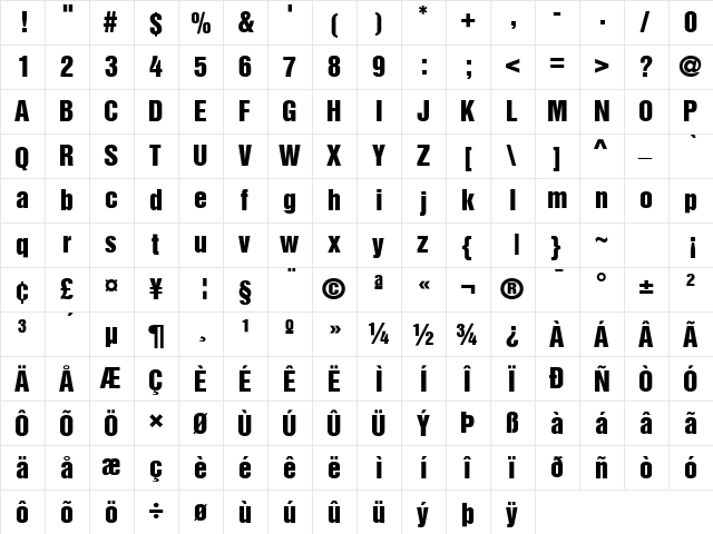 Sans Inserat Regular  glyph index