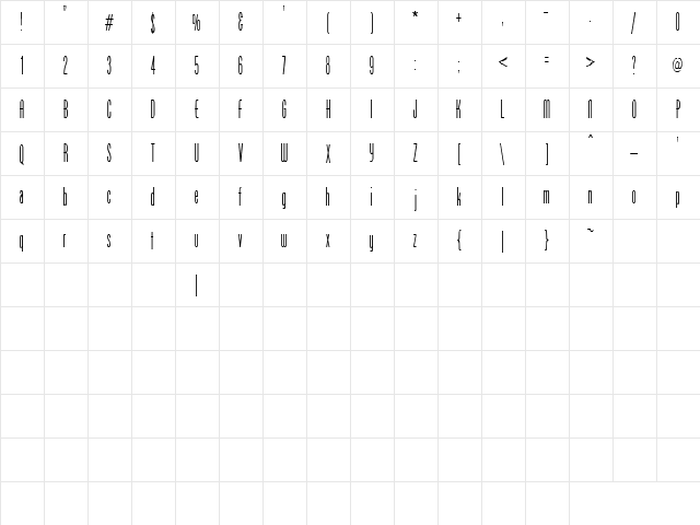 Joe 4 Regular  glyph index