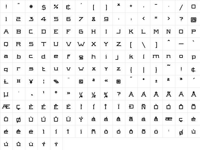 Intergalactik Airlines Regular  glyph index