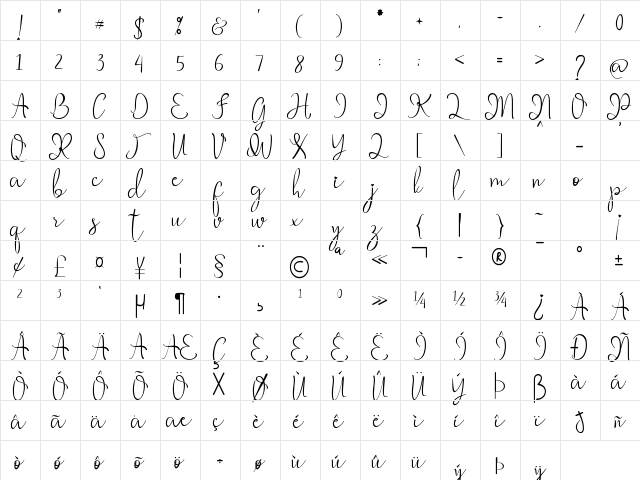 Khalitta Regular  glyph index