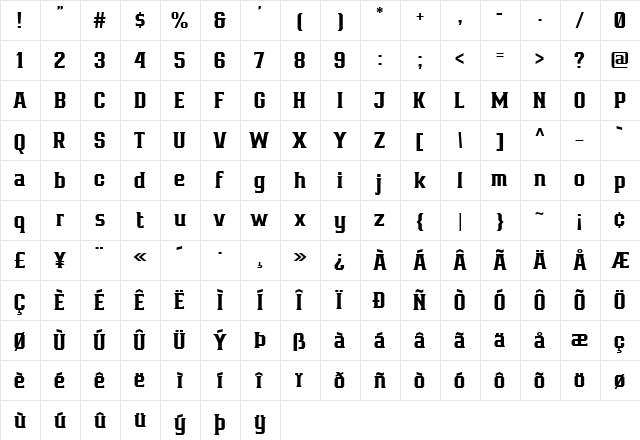 Bronzier Medium  glyph index