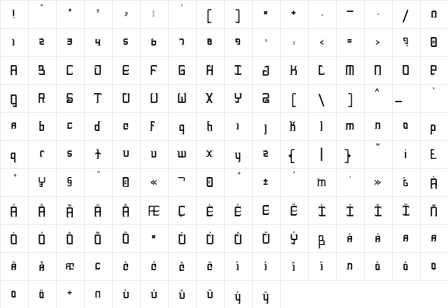Heckler Bold  glyph index