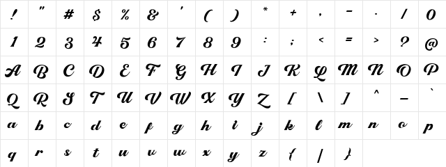 Righton Script DEMO Regular  glyph index