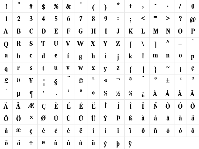 Lido STF Cond CE Bold  glyph index