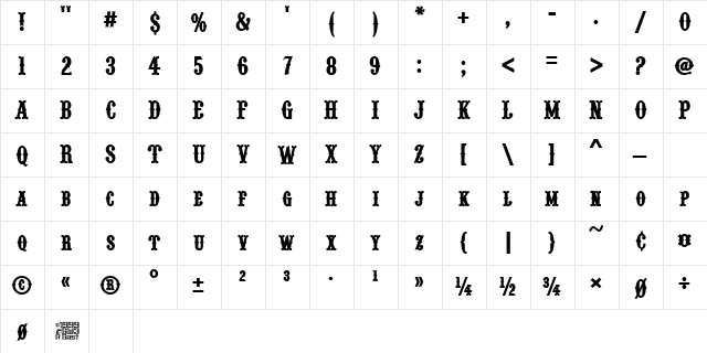Pointedly Mad Regular  glyph index