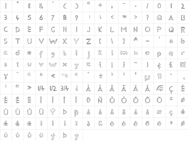 Fine Line Regular  glyph index