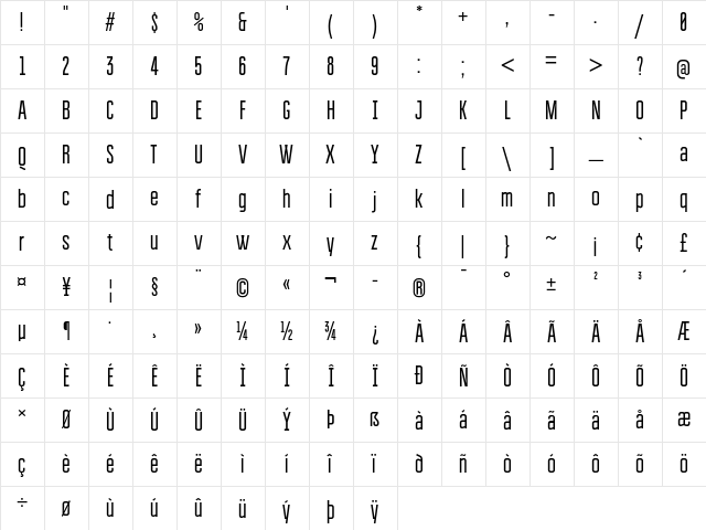 BravoRG Regular  glyph index
