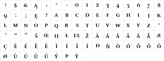 Bitstream Arrus Bold Small Cap  glyph index