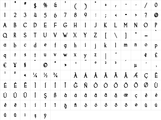 TR Goodfish Bold  glyph index