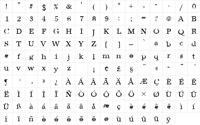 URWAntiquaTRegIn1 Regular  glyph index