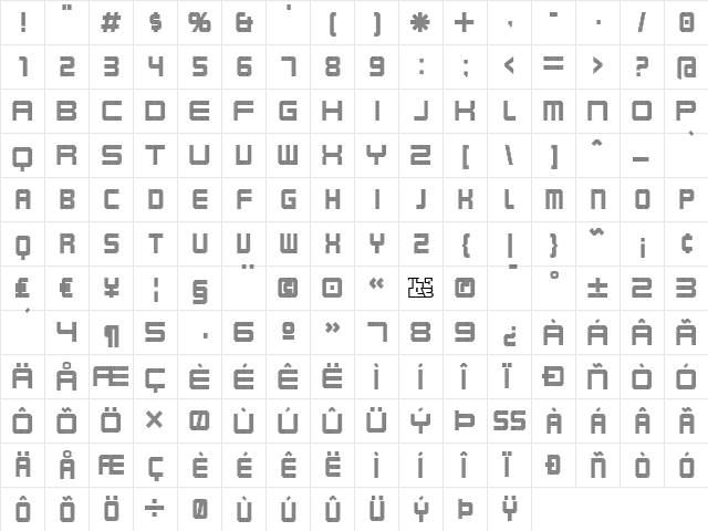 Karnivore Seven Regular  glyph index