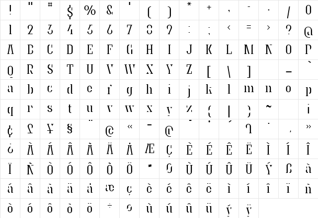 GraniteSemiStencilLight Regular  glyph index
