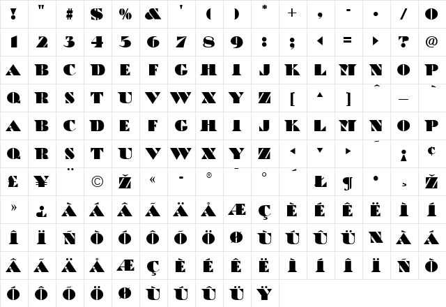 Cubist Regular  glyph index