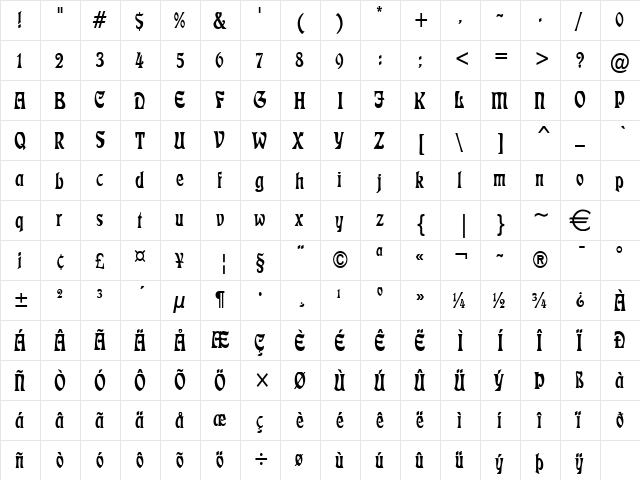 FreedomCondensed Normal  glyph index