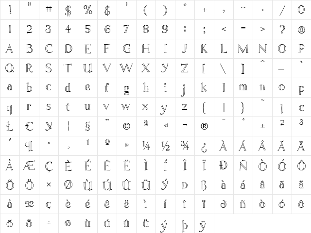 Fiddlestix Outline Regular  glyph index