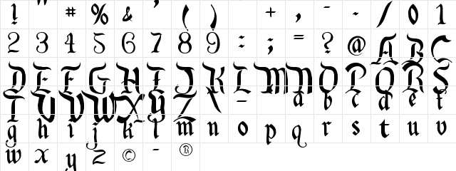 Orange Grove Normal  glyph index