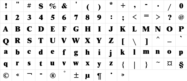 NewtonXC Regular  glyph index