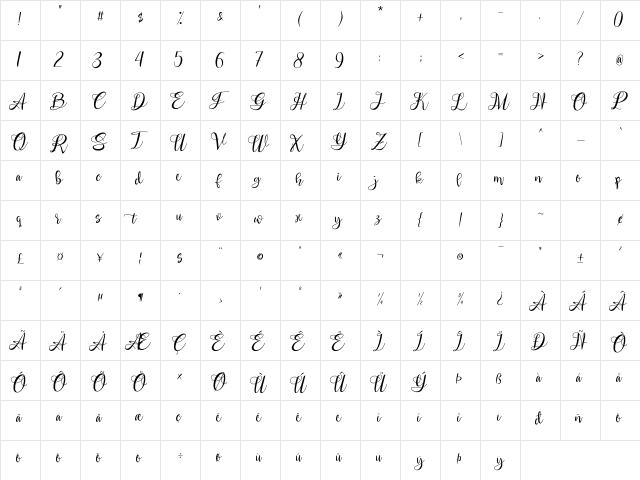 Erfana Regular  glyph index