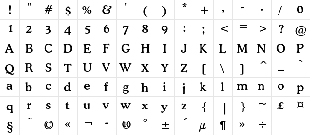 CooperMediumC BT Regular  glyph index