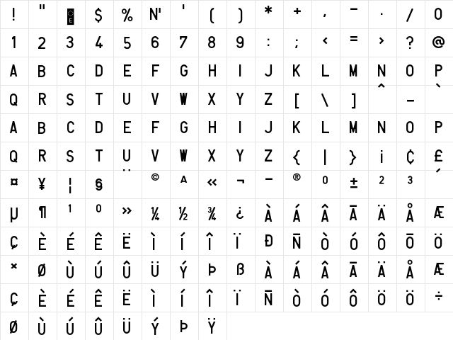 Matricula Espanola Regular  glyph index