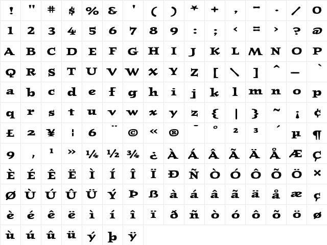 JournalUltraBoldLining Regular  glyph index