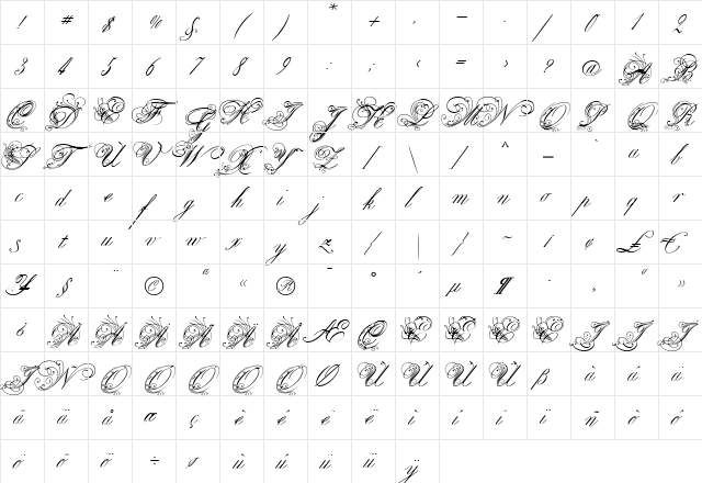 RoyalClassicBold BETA Regular  glyph index