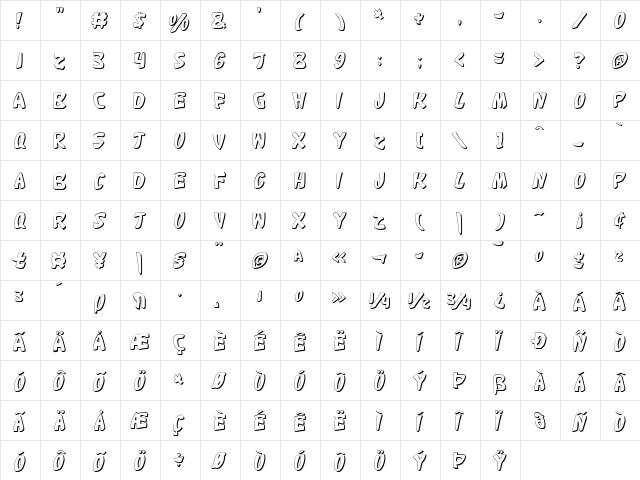 Katana Shadow Shadow  glyph index