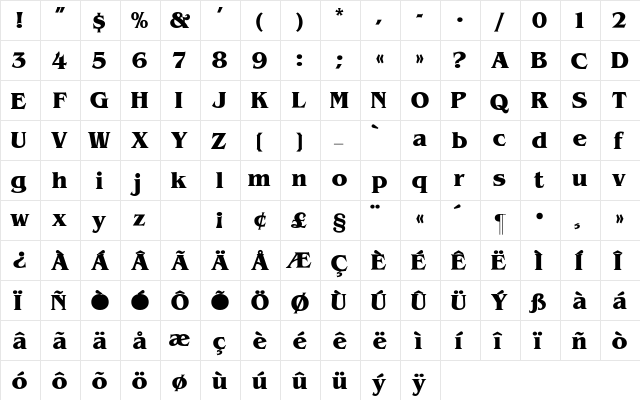 Benguiat-Bold Regular  glyph index