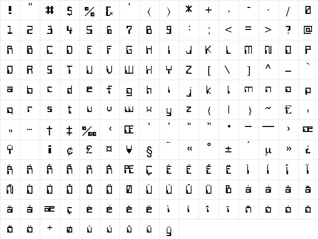 Challenger Regular  glyph index