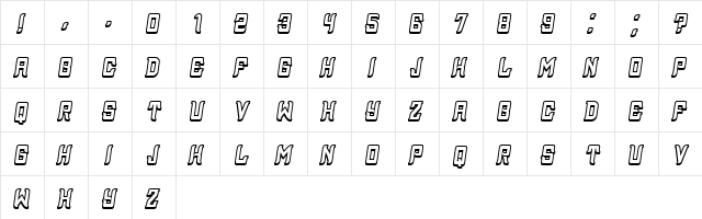 Assyrian 3D Italic  glyph index