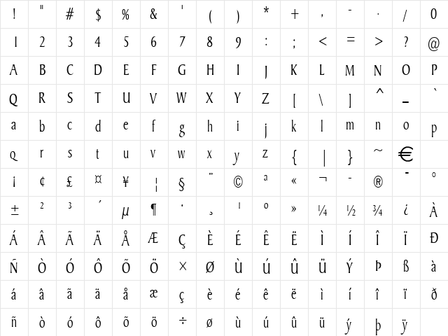BarrettThin Normal  glyph index