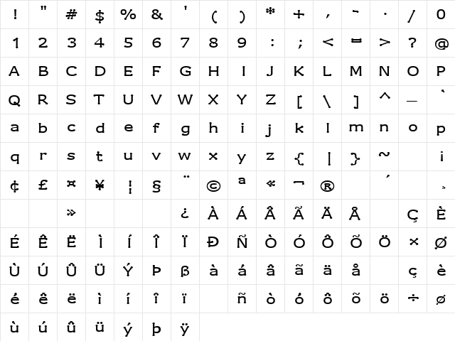 Drummon Regular  glyph index