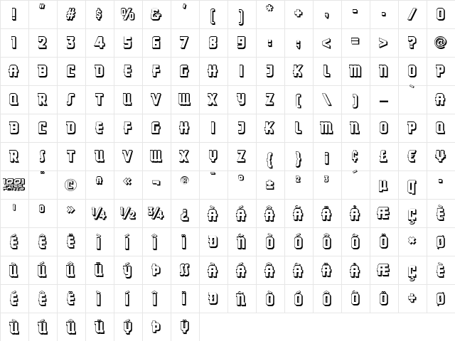 Dancing Donuts NF Regular  glyph index